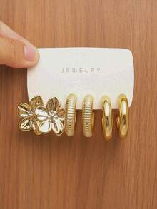 6/18PCS Women's Gold Flower, Water Drop, C-Shape, Asymmetrical Shape Stud Earrings Set, Personalized Fashion Vintage Niche Style, Suitable For Gifts, Music Festivals, Parties, Vacation, Travel, Daily Commute - Multicolor - View 4