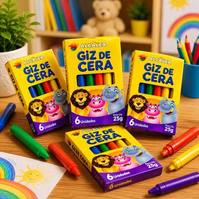 Giz de Cera 50cx Para Colorir - Giz Para Crianças