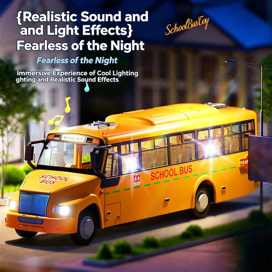 1pc Simulation School Bus Toy: Sound And Light Effects; Inertia Push; Can Open Doors; Durable Material; Kids' Toy Gift - Multicolor - View 1