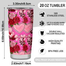 1pc 20oz Pink Leopard Heart Rose Bear Stainless Steel Tumbler With Lid Insulated Coffee Travel Mug Reusable Water Cup For Women Girls Gift Birthday Bachelorette Party Bridal Shower Labor Day Halloween Thanksgiving Christmas New Year - Multicolor - View 12