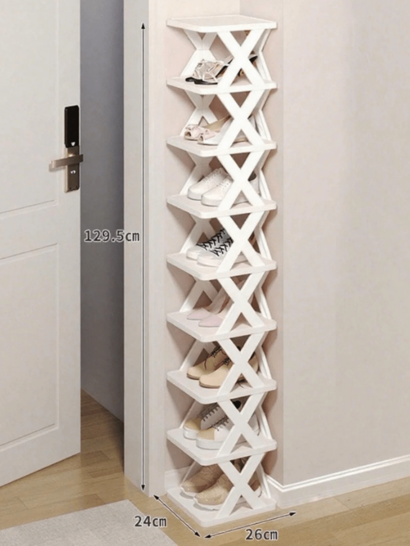 1 pieza Estantería plegable de marco en X multicolor, estantería de almacenamiento de zapatos vertical estrecha apilable, adecuada para uso diario en la entrada, dormitorio y balcón, estantería de almacenamiento independiente, estantería estrecha que ahorra espacio, adecuada para la entrada, dormitorio y apartamento, artículos esenciales para la vuelta a la escuela y la mudanza