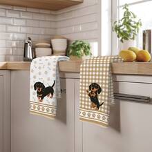 2 buah Handuk Dapur Minimalis Motif Kotak-kotak & Dachshund, 40*60cm Handuk Teh Mikrofiber Lembut, Cocok untuk Dapur Rumah, Restoran, Berkemah di Luar Ruangan, Pembersih Meja, Kain Lap Piring, Handuk Tangan, Aksesoris, Hadiah Liburan - MultiWarna - View 9