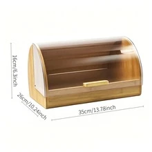 1pc Wooden Bread Storage Box With Transparent Flip Cover, Dust-Proof And Moisture-Locking. Large Capacity Design, Can Store All Kinds Of Bread, Smooth Opening And Closing, Keep Food Clean And Hygienic - Multicolor - View 7