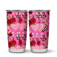 1pc 20oz Pink Leopard Heart Rose Bear Stainless Steel Tumbler With Lid Insulated Coffee Travel Mug Reusable Water Cup For Women Girls Gift Birthday Bachelorette Party Bridal Shower Labor Day Halloween Thanksgiving Christmas New Year - Multicolor - View 3
