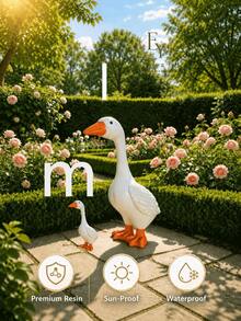 7 Inch Resin Goose Garden Sculpture - Weather-Resistant White Animal Decor - Rustic Style, Perfect For Outdoor Lawn, Garden And Porch - Multicolor - View 10