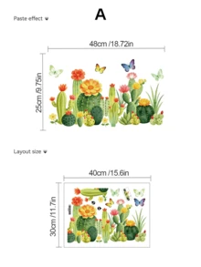 A Refreshing Watercolor Cactus Wall Sticker, Perfect For Decorating Your Bedroom, Living Room, Or Hallway Baseboards. Featuring Forest-Style Tropical Flowers, Green Plants, And Butterflies, It's Great For Creating A Fresh And Natural Home Vibe. - Wall Stickers - View 14