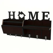 1pc Rustic Style Handmade Wooden Mail Organizer, Premium Composite Wood Board With Key Hooks, Wall-Mounted Letter Rack And Shelf - A - View 6