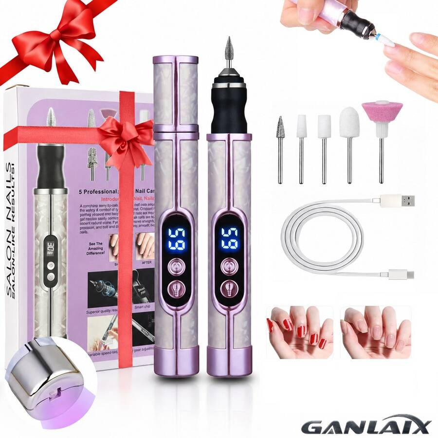 GANLAIX 電動指甲研磨機,可充電式美甲指甲鑽,指甲研磨機套裝,多功能指甲鑽,USB可充電 - 厚指甲研磨機,180mAh 鋰電池長效使用,專業多速電動指甲锉,指甲拋光護理造型工具,美甲研磨工具,指甲燈 & 研磨機二合一,送給女性的絕佳禮物,價格合理的高品質產品 - 彩色 - 查看 1