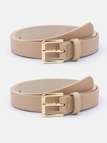 1pc/3pcs Women's Gold Square Buckle Versatile Fashion Multi-Color PU Belt Suitable For Daily Use - Beige - View 22
