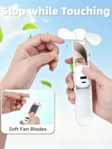LMMAKE 5 IN 1 Portable Handheld Fan - Multifunctional USB Rechargeable Foldable Cooling Fan With Power Bank, Flashlight & Makeup Mirror. Features 3 Adjustable Speed Levels.Perfect For Travel, Outdoor, Office & Home Use.Essential Multitool Fan For Anywhere. - Multicolor - View 8