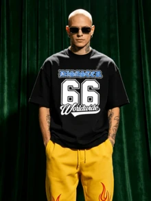 Men's Summer Casual Soft Round Neck Short Sleeve-Shirt,Disaster 66 Print Graphic Is Suitable Daily Wear. - Black - View 3
