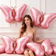 2pcs 35-Inch Matte Bowknot Balloons, Pink Butterfly Foil Balloons, Large Colorful Butterfly Foil Balloons, Suitable For Butterfly Theme Birthday Party, Baby Shower, Wedding Decoration, Graduation Decor, Room Decoration, Scene Setting - Pink - View 2