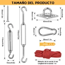 41 piezas Kit de hardware para toldo de sombra para exteriores, Accesorios para Toldos, Kit de Hardware de Acero Inoxidable, Fijaciones para Toldo con Cuerdas de Paracaídas para Vela Triangular Rectangular, Césped y Jardín,accesorios de acero inoxidable de alta resistencia para la instalación de toldos de patio - 41 piezas - Ver 4