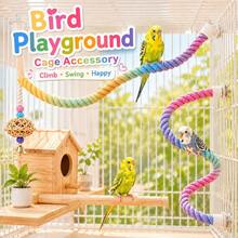 Colorful Gradient Bird Paper Rope Perch, Flexible Hanging Swing & Cage Decor Toy For Small Parrots,Parakeets, Budgies,Cockatiels ,Pet Supplies - Multicolor - View 1