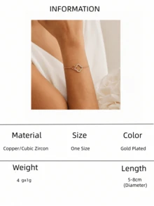 1 buah Gelang Simbol Tak Terhingga Mewah dari Tembaga Zirkonia yang Dapat Diatur untuk Wanita, Cocok untuk Pesta Sehari-hari dan Pernikahan - Yellow Gold - View 12