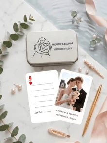 1Set (54pcs)Custom Wedding Photo Playing Cards With Names, Date & "With Love" Text, Premium Gift Tin Box, Elegant Guest Book Alternative Signature Cards For Reception Party Favors, Heartfelt DIY Message Keepsake Gift For Bride And Groom Couple - Multicolor 4 - View 3