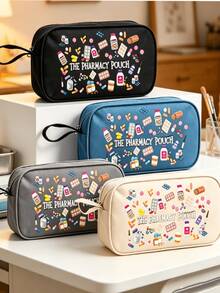 Waterproof Medication Organizer Bag, Portable Pill Pouch With Pharmacy Logo And Wrist Strap, Casual And Convenient For Daily Commute, Shopping And More. Essential Medical Accessory, Multifunctional Fabric Medicine Bag, Portable First Aid Kit, Outdoor Travel Pill Pouch, Dormitory Emergency Medicine Storage Bag, Suitable For Men And Women, Can Be Used As Medication Bag/Digital Accessory Organizer/Toiletry Bag Or Daily Makeup Bag - Multicolor - View 1