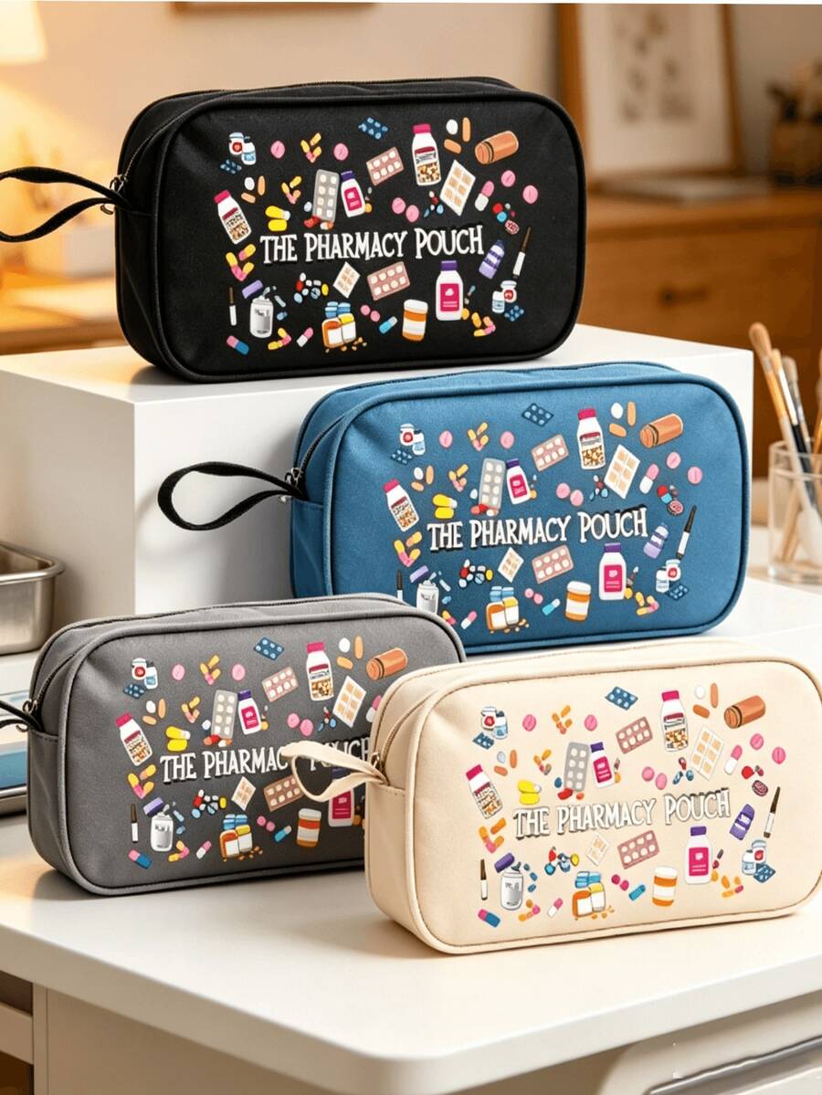 Waterproof Medication Organizer Bag, Portable Pill Pouch With Pharmacy Logo And Wrist Strap, Casual And Convenient For Daily Commute, Shopping And More. Essential Medical Accessory, Multifunctional Fabric Medicine Bag, Portable First Aid Kit, Outdoor Travel Pill Pouch, Dormitory Emergency Medicine Storage Bag, Suitable For Men And Women, Can Be Used As Medication Bag/Digital Accessory Organizer/Toiletry Bag Or Daily Makeup Bag - Multicolor - View 1