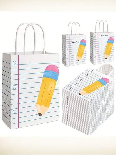 1/5/10pcs Teacher Appreciation Gift Bags, Back To School Gift Bags, Pencil Pattern Gift Packaging Supplies, Teacher Appreciation Gifts, Bulk Paper Bags For Back To School Gift Bags, Year-End Appreciation Gifts, Back To School Party Gifts, Year-End