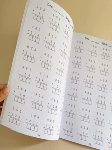 Cuaderno de aprendizaje de matemáticas de 32 páginas con sumas y restas hasta 1000, hojas de práctica de matemáticas, hojas de actividades de aprendizaje, educación temprana de matemáticas, apoyo de escritura para aprendizaje y educación escolar, regreso a la escuela - Dentro de 1000 - Ver 5