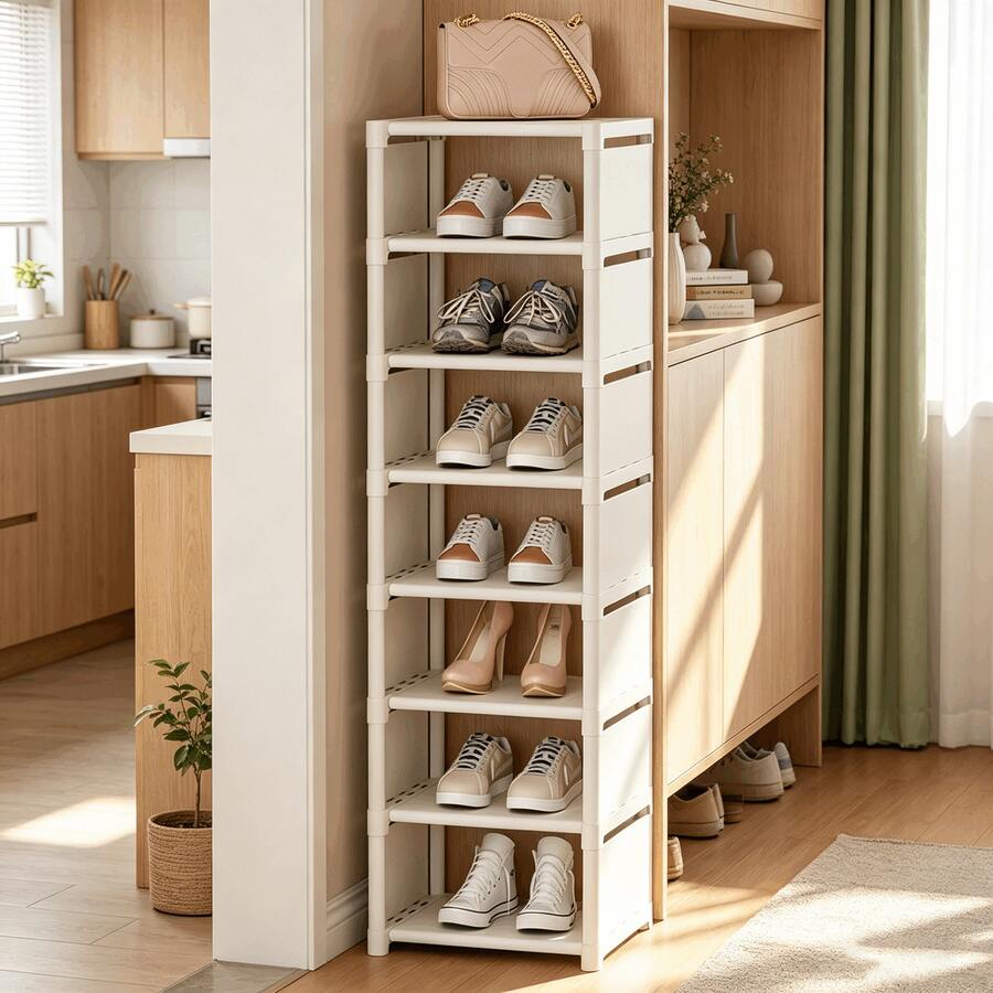 Multi-Functional Multi-Tier Home Storage Shoe Rack, Black & White, Multiple Tiers Available, Entryway Dorm Bathroom Shoe & Miscellaneous Item Organizer - Multicolor - View 1