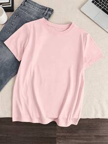 Women's Cotton T-Shirt With A Round Neck And Short Sleeves, Printed With The Letters NY. Comfortable And Breathable, Versatile For Casual Looks, Ideal For Everyday Wear In Spring And Summer. - 粉色 - 查看 4
