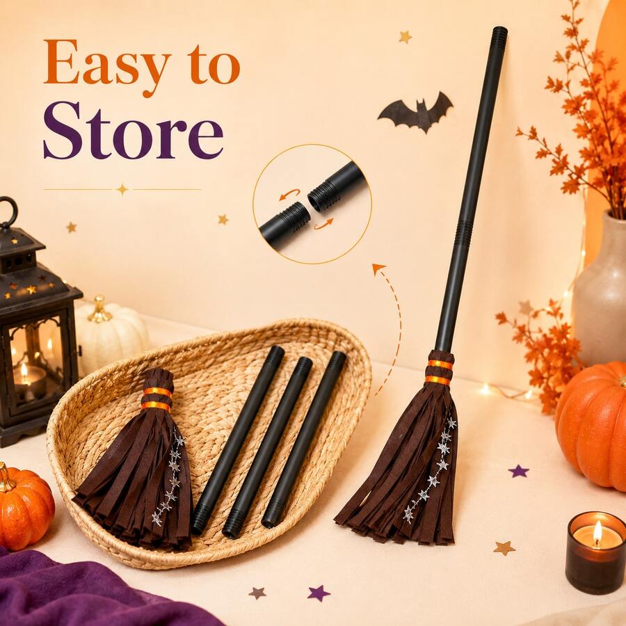 Halloween Witch Broom Decoration Prop, Detachable 80cm Magic Broom, Lightweight Party Cosplay Photo Performance Props, Home Porch Window Display Festival Decor, Available In Orange/Purple/Brown Three Colors - Fairy Broom - View 1