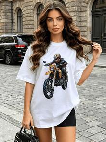 Damen Sommer locker lässiges Hemd, weiche Baumwolle Rundhals Kurzarm Oberteile, Vintage europäisch amerikanischer Street-Style. - Weiss - Übersicht 1