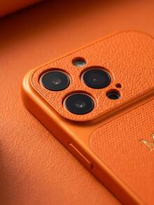 個性化客製化字母姓名手機殼，適用於 iPhone 17 16 15 14 13 Pro Max Plus Air，3D 壓紋荔枝紋 PU 皮革保護殼，理想禮物 - 橘色 - 查看 5