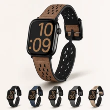 表带 | 兼容 Series 1 2 3 4 5 6 7 8 9 10 SE Ultra | 38 40 41 42 44 45 49 毫米全尺寸 | 硅胶磁吸替换表带 | 男女通用运动透气打孔表带 | 复古棕/军绿/黑/棕多色可选 - 棕色 - 查看 1