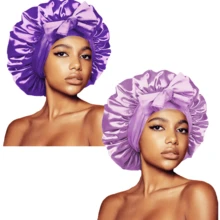 ZTZI 2Pcs Bow Decor Satin Hair Bonnet, Soft Elastic Sleep Cap, Large Size Night Hair Wrap For Curly Natural Long Hair Women - UM2pcs Bow-tie Round Hat - View 22