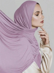 1PC Women's Solid Color Hijab Scarf, Islamic Soft Headscarf, Multifunctional Headwrap Beach Vacation Shawl Long Scarf - Mercerized Cotton Headscarf - View 19
