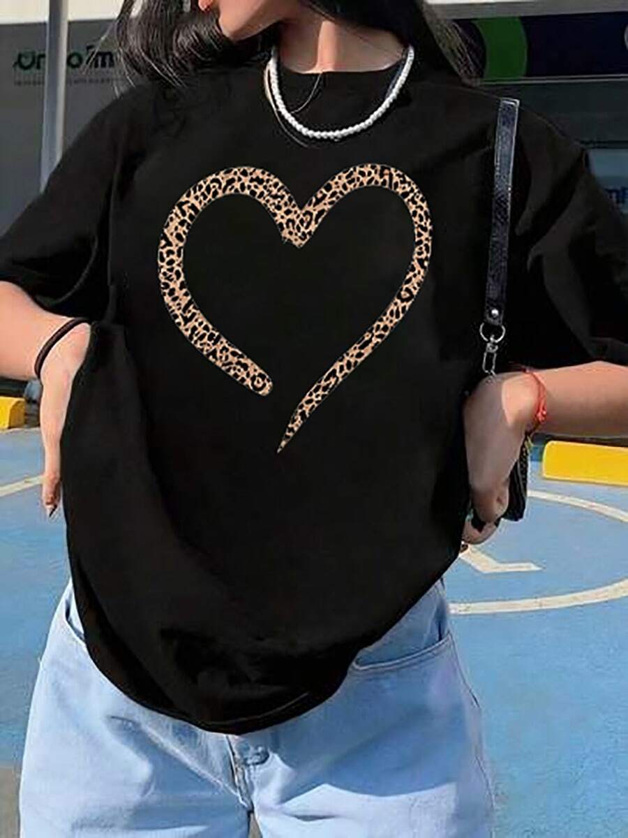 New Women's Short-Sleeved T-Shirt For Autumn/Winter, With A Round Neck, Ideal As A Wardrobe Staple. Featuring A Relaxed Fit And Modern Print, This High-Quality Pure Cotton T-Shirt Offers Comfort And A Pleasant Feel For Everyday Wear. - 黑色 - 查看 1