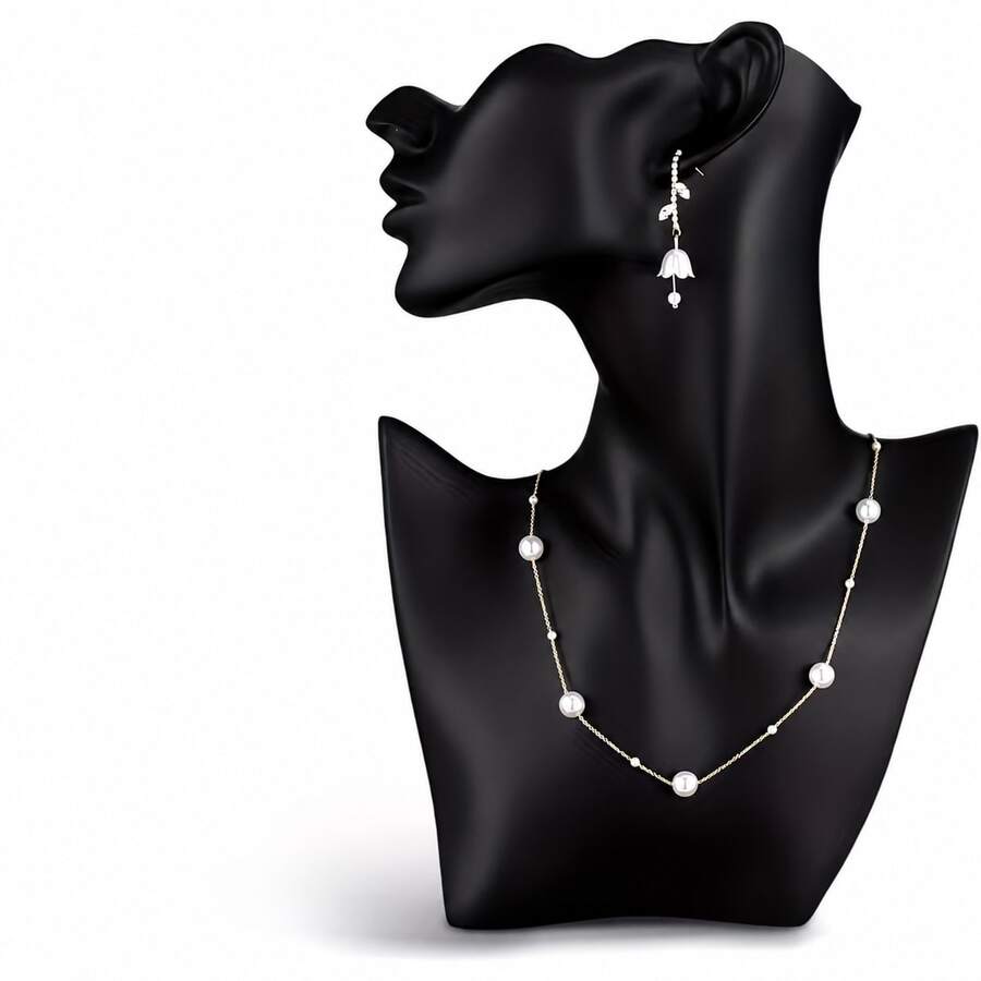 Juego de exhibición de maniquí de joyería de resina, incluye soporte de busto premium, soporte para collares, soporte para aretes, soporte para pulseras y colgantes, adecuado para exhibición de colgantes (blanco), torre de joyería - Multicolor - Ver 1