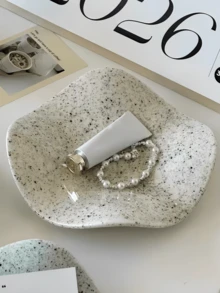 1pc Asymmetrical Wavy Splatter Ceramic Jewelry Dish, Ins Style Casual Wavy Asymmetric Design Jewelry Tray, Mixed Color Sand Texture Premium Soft Fragrance Aromatherapy Decor. Can Store Jewelry, Hand Cream And Small Items, Suitable For Dressing Table, Desk, Entryway, Atmosphere-Enhancing Soft Decor Ornament. - Multicolor - View 7