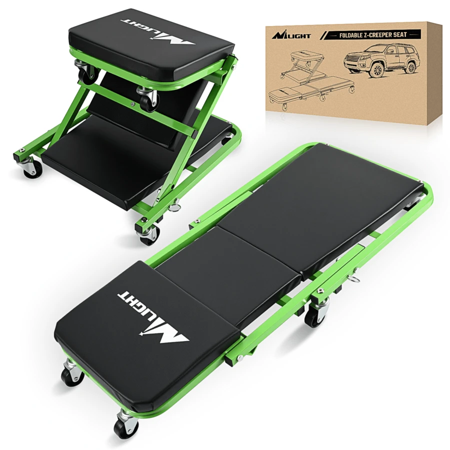 Nilight 36" Z Creeper - 2-In-1 Rolling Folding Car Seat, 36 Inches Adjustable Roller Garage Chair Lay Down Or Sit, 330LBS Capacity, Green Black - A - View 1