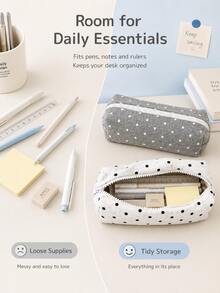 1pc Large Capacity Polka Dot Stationery Bag & Makeup Bag: Korean Style Pencil Case | Minimalist Portable Women's Design, Perfect For Desk Organization & Home Decor, Versatile Storage Solution For School Office Travel - Multicolor - View 4