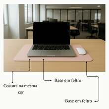 Desk Pad Grande Rosa Claro Feltro Costurado Básico - Rosa Claro - Visão 5