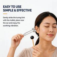 1件 128Hz 調音叉－專業耳部震動器，適用於聲音療法與放鬆，附手動耳挖棒，具共振療法效果（適合維護耳部健康與緩解壓力） - 銀色 - 查看 2