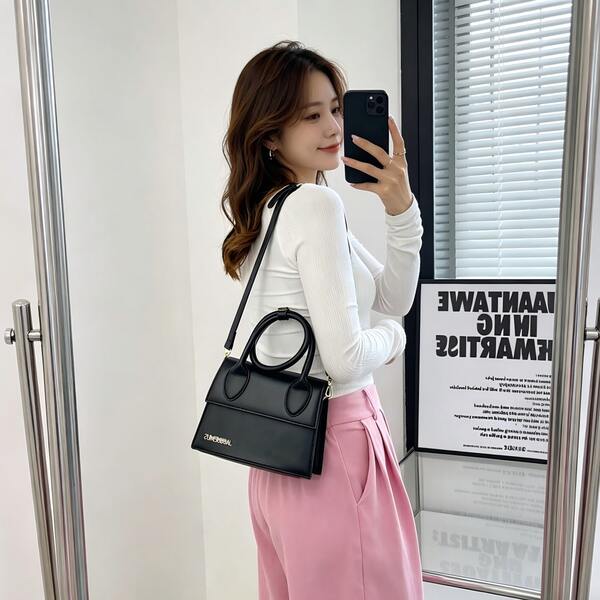 Elegant Women's Shoulder Bag With Gold Chain Strap, Pink Accents And Classic Dual-Tone Design - Fashionable Crossbody Bag Suitable For Daily Use