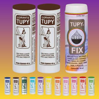 Kit 2 Corantes Tupy Pigmento Cores + 1 Fixador Tupyfix Para Tingir Roupa Tecido
