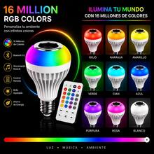 Foco LED RGB con Bocina Bluetooth E27, Luz Multicolor con Control Remoto para Hogar y Fiesta - RGB - Ver 8