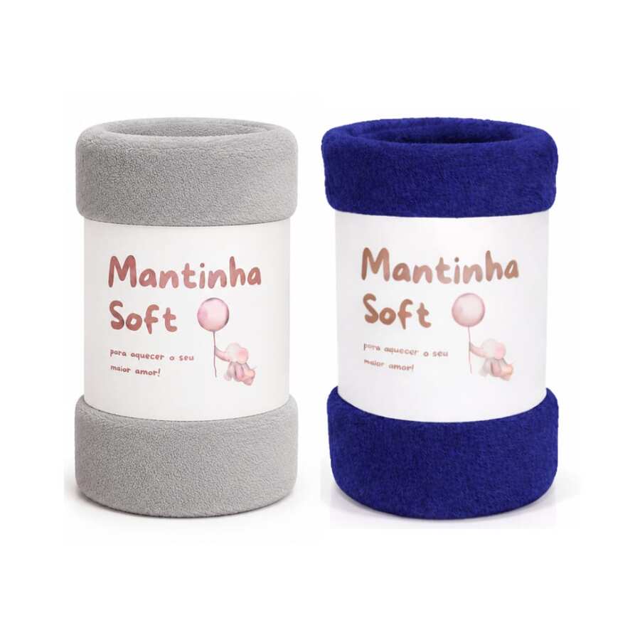 Set Of 2 Soft Microfiber Baby Blankets - Navy Blue/Gray - View 1