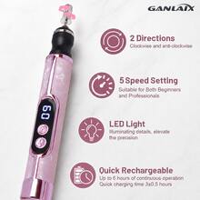 GANLAIX 電動指甲研磨機，可充電式美甲指甲鑽，指甲研磨機套裝，多功能指甲鑽，USB可充電 - 厚指甲研磨機，180mAh 鋰電池長效使用，專業多速電動指甲锉，指甲拋光護理造型工具，美甲研磨工具，指甲燈 & 研磨機二合一，送給女性的絕佳禮物，價格合理的高品質產品 - 彩色 - 查看 3