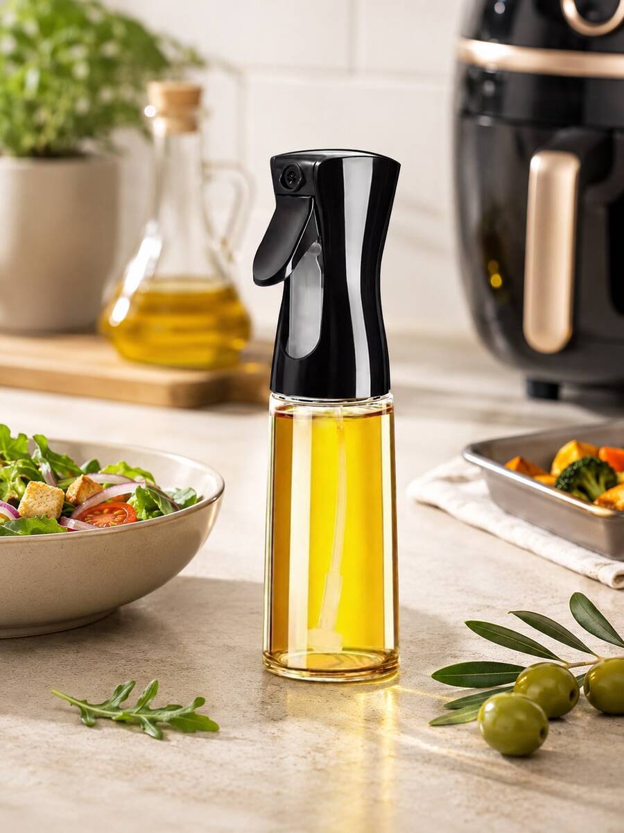 220ml Glass Oil Sprayer Bottle, Black Cooking Oil Mister For Air Fryer, Salad, Baking, Frying & BBQ - View 1
