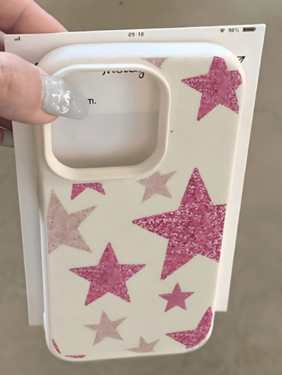 1pc White Glitter Star Simple Personality TPU Anti-Fall Full Coverage Phone Case Compatible With Apple 17 16 15 14 13 12 11promax