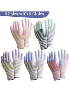 5 Pairs Breathable Gardening Gloves - Anti-Slip Design, Abrasion Resistant, Fatigue Resistant Work Gloves For Digging, Planting And Weeding - Multicolor - View 2