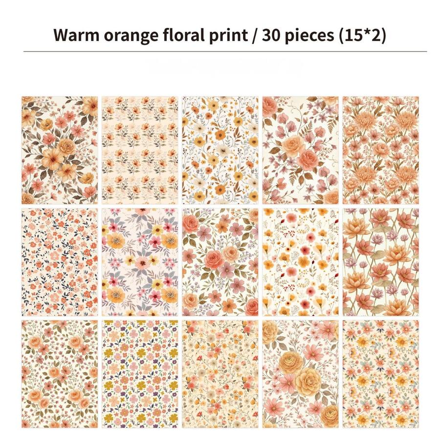 30 Folhas de Papel para Scrapbook com Estampa Floral Vintage Colorida e Xadrez, Papel de Bottom Náutico Oceânico, Papel Artesanal para Decoração de Diário de Scrapbook, Primeiro Dia de Aula - Multicolorido - Visão 1