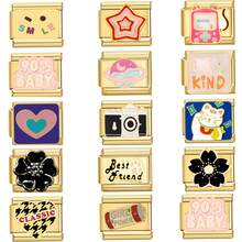 Fashionable Single-Section Charm Module Elastic Bracelet, Stainless Steel Module Accessories For Personalized DIY Bracelet Making Kit, Italian Fashion Item, Suitable For Everyone, Painted Patterns With Cat, Flower, Star And Heart Elements, Versatile Multi-Function Jewelry - Multicolor - View 12