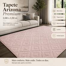Tapete Sala 2,00x1,50 Geométrico Alto Relevo Premium Macio Antiderrapante Quarto Escritório Várias Cores - Rosa Claro - Visão 1